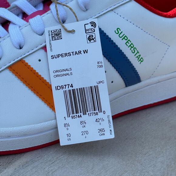 Adidas Originals Women’s Superstar Shoes White Red Navy Pink Orange ID9774 Sz 10 - Picture 3 of 14